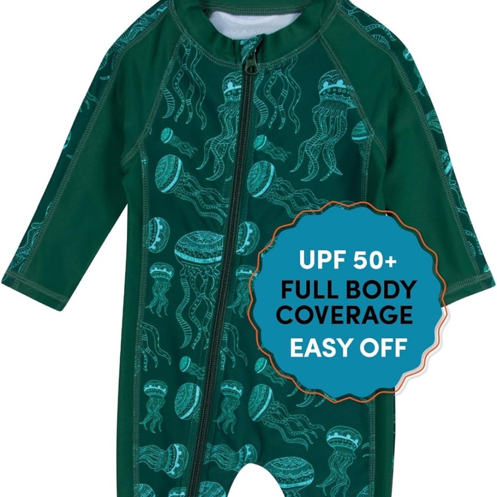 Green Jellyfish Print Baby Swimsuit, Like New